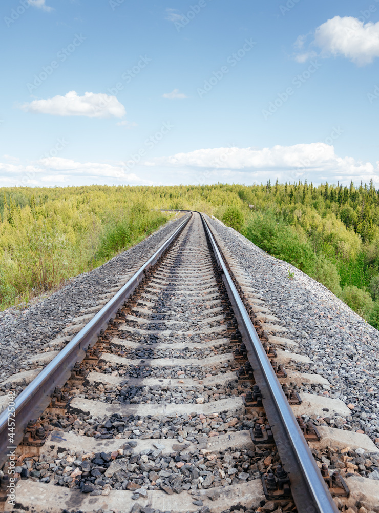 Old rails in landscape. Rails ina the land.