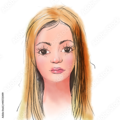 Sketch of a female with long hair. Graphics on a white background.