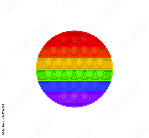 trendy pop it fidget. Circle shape. Hand toy with push bubbles for kids. Sensory fidget in rainbow colors. Relax popit vector illustration