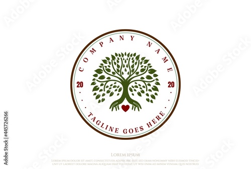 Family Tree of Life Stamp Seal Emblem Oak Banyan Maple Logo Design Vector