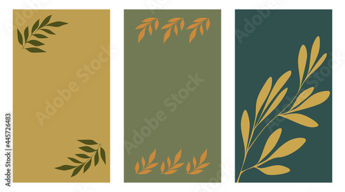 Branches and leaves. Backgrounds for social media stories design. Copy space Isolated vector illustrations on white background
