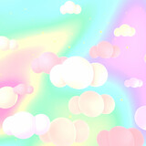 Abstract holographic foil sky with clouds. 3d rendered picture.