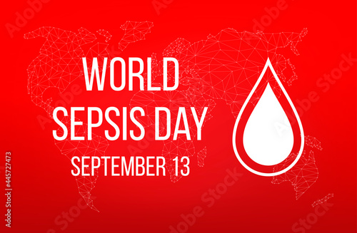 World sepsis day. Medical design concept for 13 September. Banner  with text and blood drop. Vector illustration.