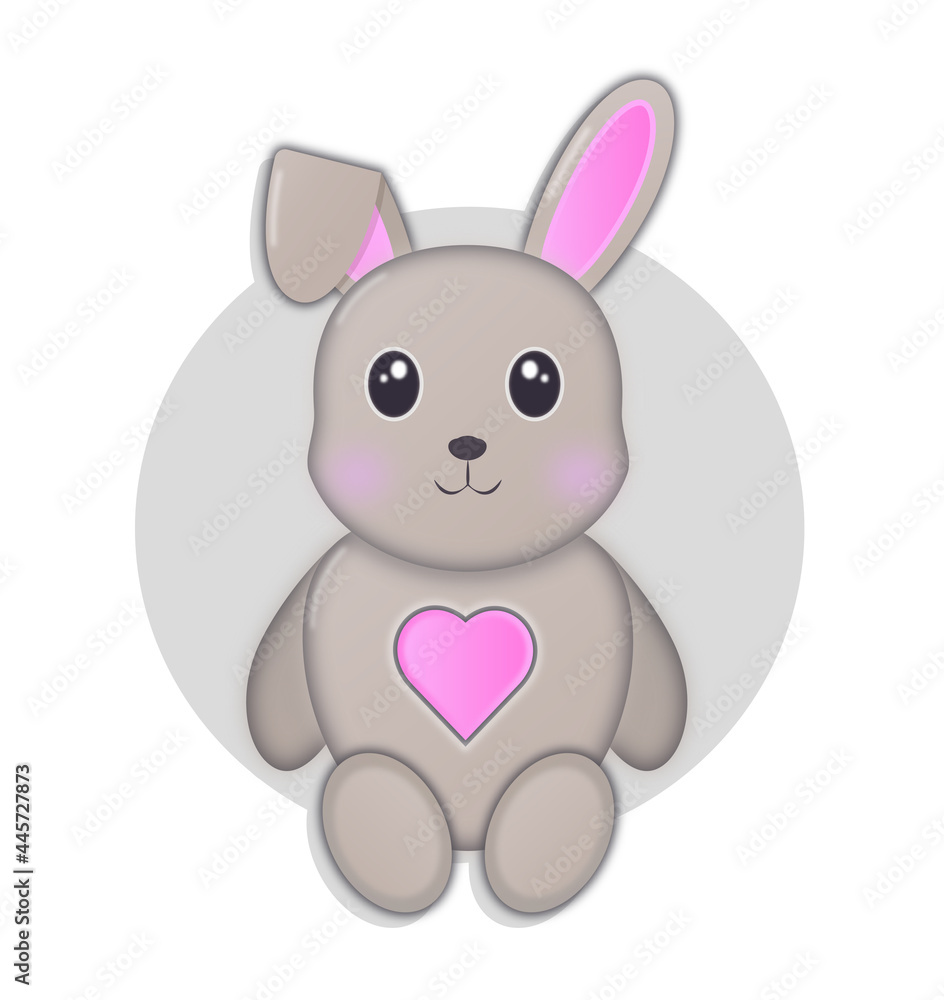 Rabbit toy, soft, voluminous, cute, with a big heart and eyes, for children and adults, gray, pink ears Rabbit toy, soft, voluminous, cute, with a big heart and eyes, for children and adults, gray, pink ears