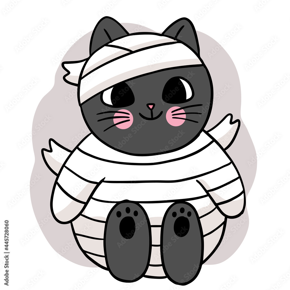 Cartoon cute hand draw mummy cat, Halloween day vector. Stock Vector |  Adobe Stock