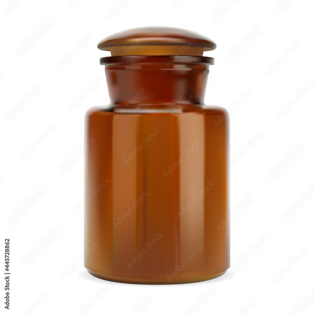 Apothecary poison bottle. Old glass stopper pharmacy jar. Brown glass antique medicine container. Aroma candle bottle vector illustration. Realistic amber pharmaceutical treatment jar Apothecary poison bottle. Old glass stopper pharmacy jar. Brown glass antique medicine container. Aroma candle bottle vector illustration. Realistic amber pharmaceutical treatment jar
