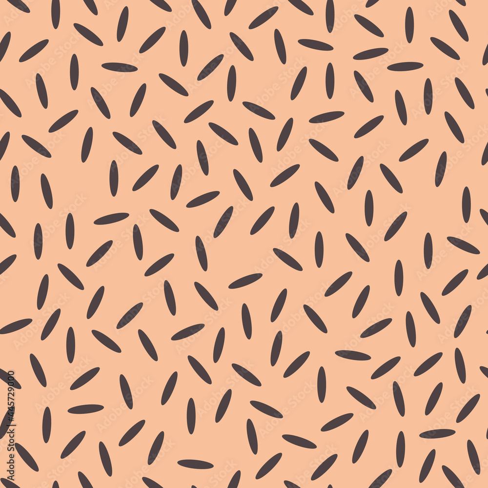 Seamless modern pattern with elements of dark wild rice grains on a pastel pink background. Printing on trendy fabrics, textiles, decorative pillows. Seamless modern pattern with elements of dark wild rice grains on a pastel pink background. Printing on trendy fabrics, textiles, decorative pillows.