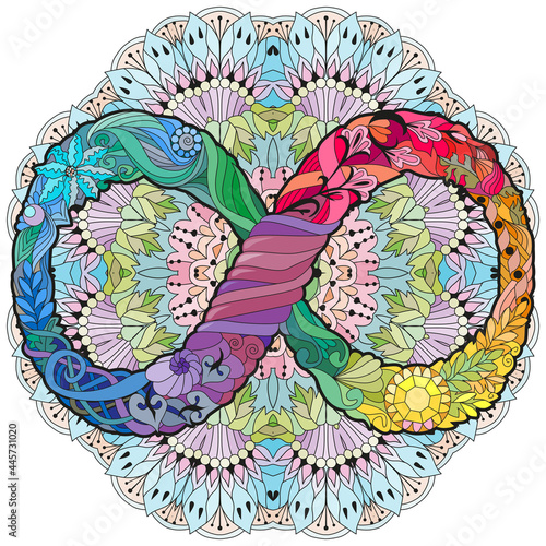 Vector illustration of an infinity symbol zentangle styled on mandala