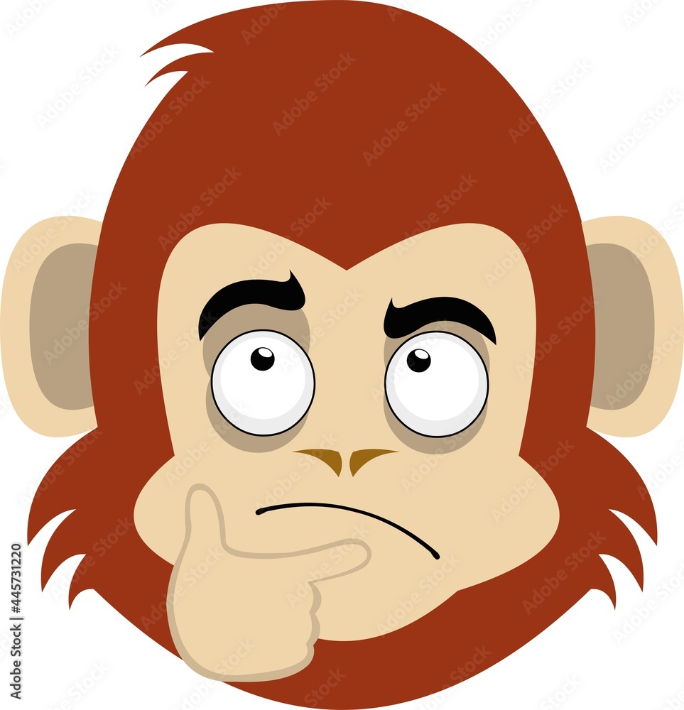 Vector emoticon illustration of the face of a monkey or chimpanzee thinking Vector emoticon illustration of the face of a monkey or chimpanzee thinking