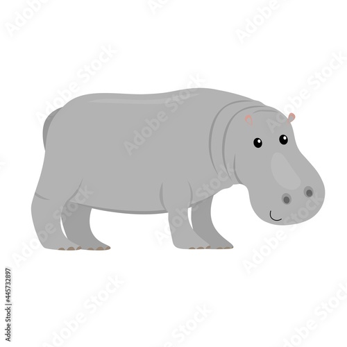 cartoon hippo  flat color vector ilustration isolated on white background for children