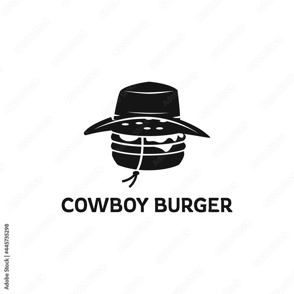 Burger vector logo template with cowboy hat, fast food modern icon illustration, perfect for fast food restaurant design. Burger vector logo template with cowboy hat, fast food modern icon illustration, perfect for fast food restaurant design.