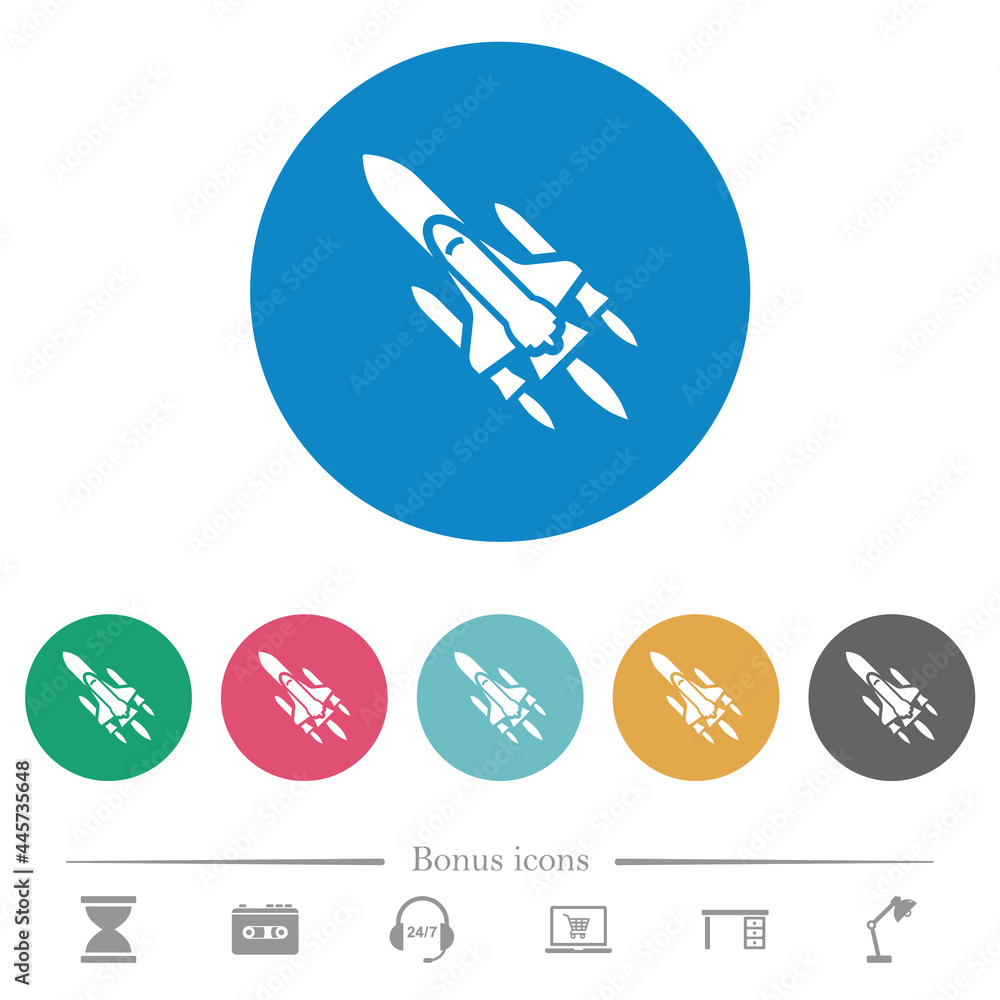Space shuttle with launchers flat round icons Space shuttle with launchers flat round icons