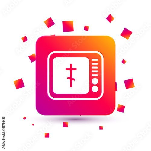 White Online church pastor preaching video streaming icon isolated on white background. Online church of Jesus Christ. Square color button. Vector
