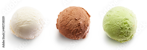 Fototapet White, brown and green ice cream scoop isolated on white