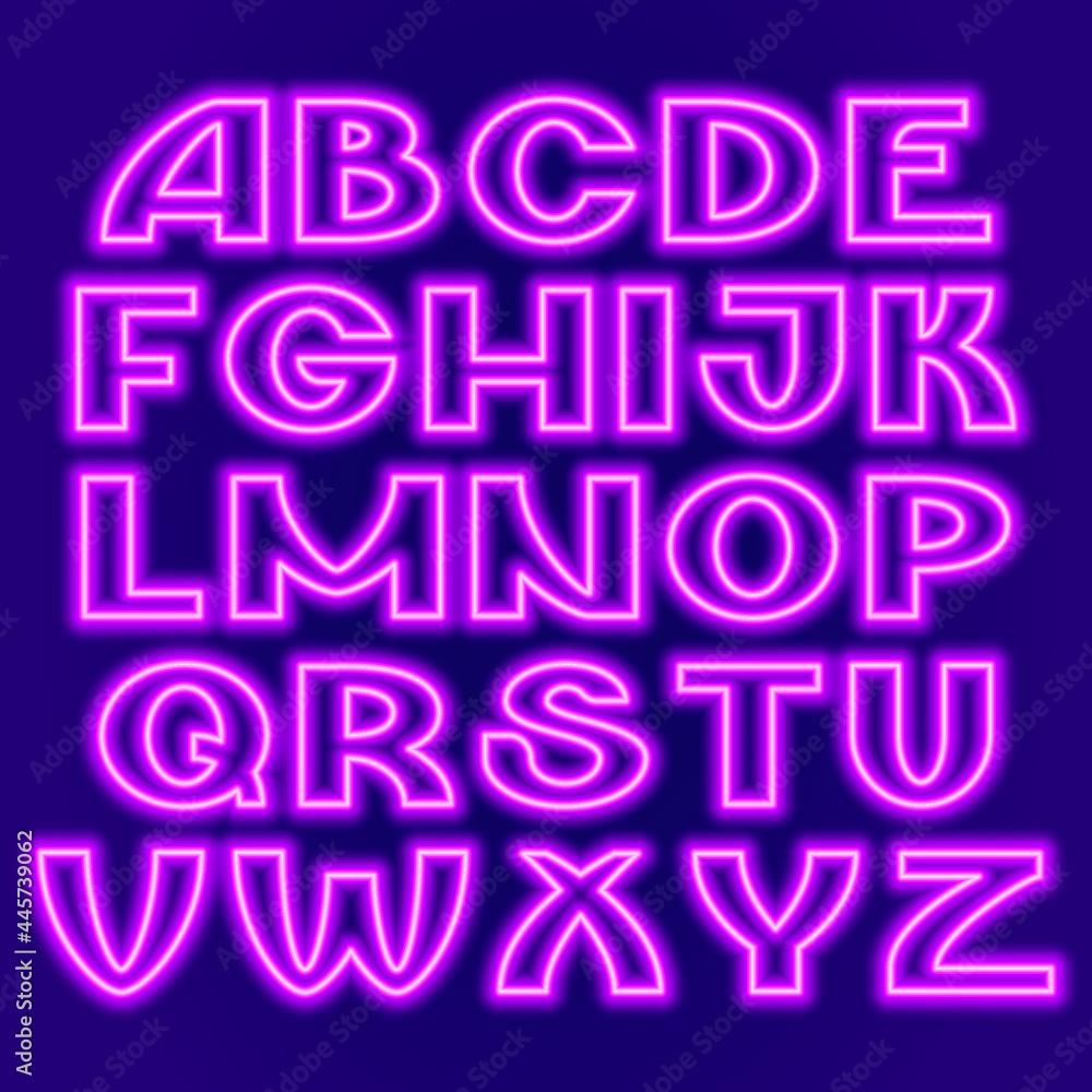 Neon glowing alphabet font. Vector illustration Neon glowing alphabet font. Vector illustration