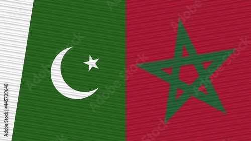 Morocco and Pakistan Two Half Flags Together Fabric Texture Illustration