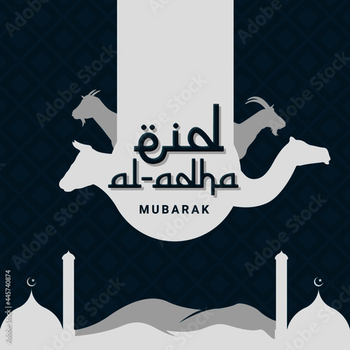 Happy Eid Al-Adha Mubarak. Greeting Card with Minimalist Design. Ucapan Selamat Hari Raya Idul Adha