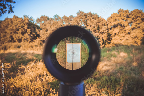 Sniper gun scope view, target