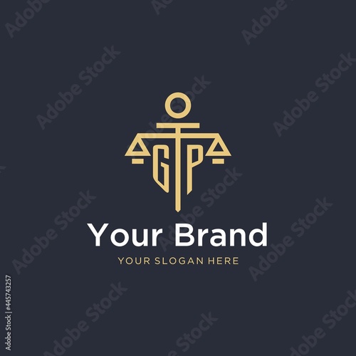 GP initial monogram logo with scale and pillar style design