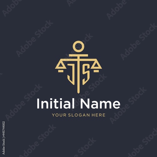 JS initial monogram logo with scale and pillar style design