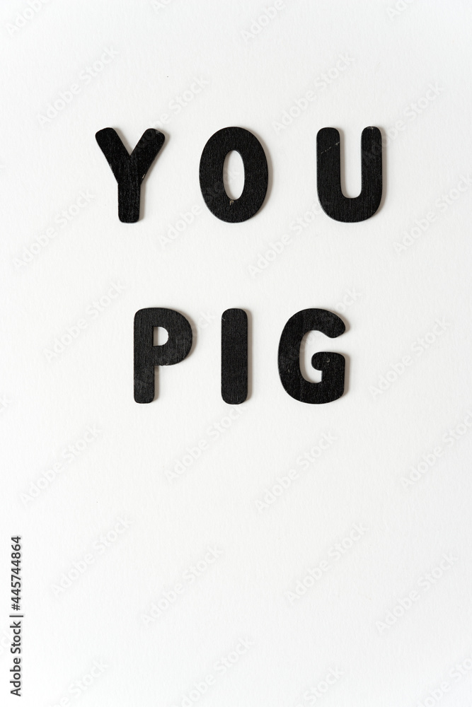 expression, you pig, in black chalk letters on a white background expression, you pig, in black chalk letters on a white background