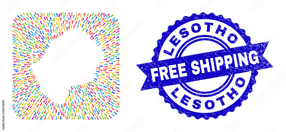 Vector collage Lesotho map of direction arrows and rubber Free Shipping