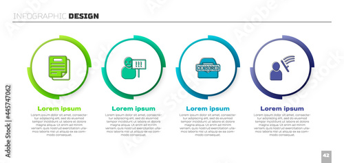 Set Document, Protest, Censored stamp and Police beat human. Business infographic template. Vector