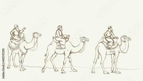 Three Wise kings following Star of Bethlehem. Vector illustration