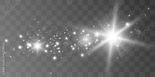 Glowing light effect with many glitter particles isolated on transparent background. Vector star cloud with dust.	