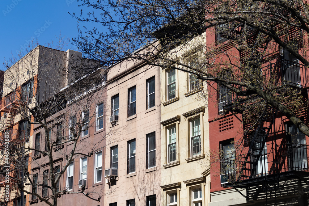 Row of Colorful Old Brick Residential Buildings on the Upper East Side of New York City