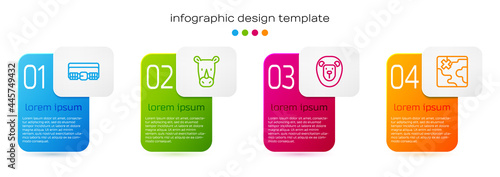 Set line Hunting cartridge belt, Rhinoceros, Wild lion and Africa safari map. Business infographic template. Vector