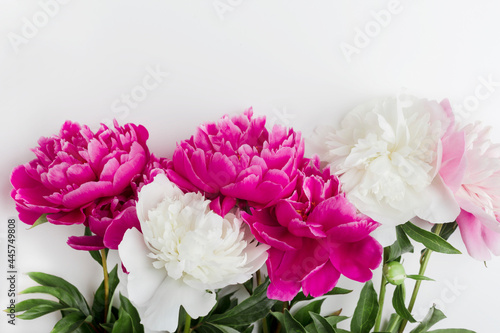 Wallpaper Mural  Pink and white peonies on white wooden background. Copy space. Torontodigital.ca