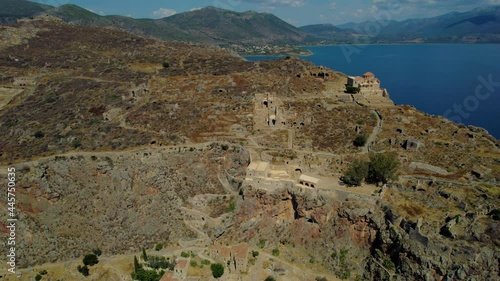 Hagia Sophia Church in Monemvasia Aerial Drone Footage in UHD 4K Aerial Drone Shot.
