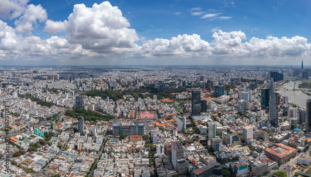 Panorama photo of Saigon downtown in a summer day