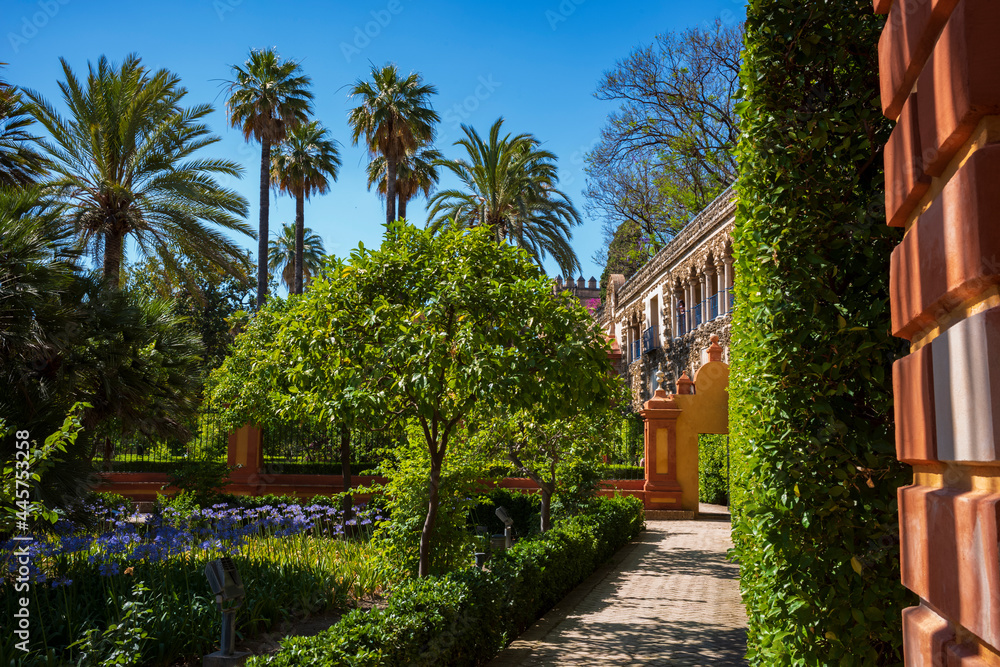 The gardens of the Alcazar on a clear summer day