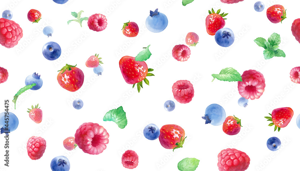 3種のベリーの水彩イラスト壁紙 シームレスパターン イチゴ ラズベリー ブルーベリー ミント Stock Illustration Adobe Stock 3種のベリーの水彩イラスト壁紙 シームレスパターン イチゴ ラズベリー ブルーベリー ミント Stock Illustration Adobe Stock
