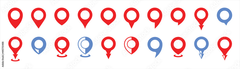 Set pin map marker pointer icon, GPS location flat symbol. Vector illustration. Set pin map marker pointer icon, GPS location flat symbol. Vector illustration.