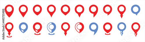 Set pin map marker pointer icon, GPS location flat symbol. Vector illustration.