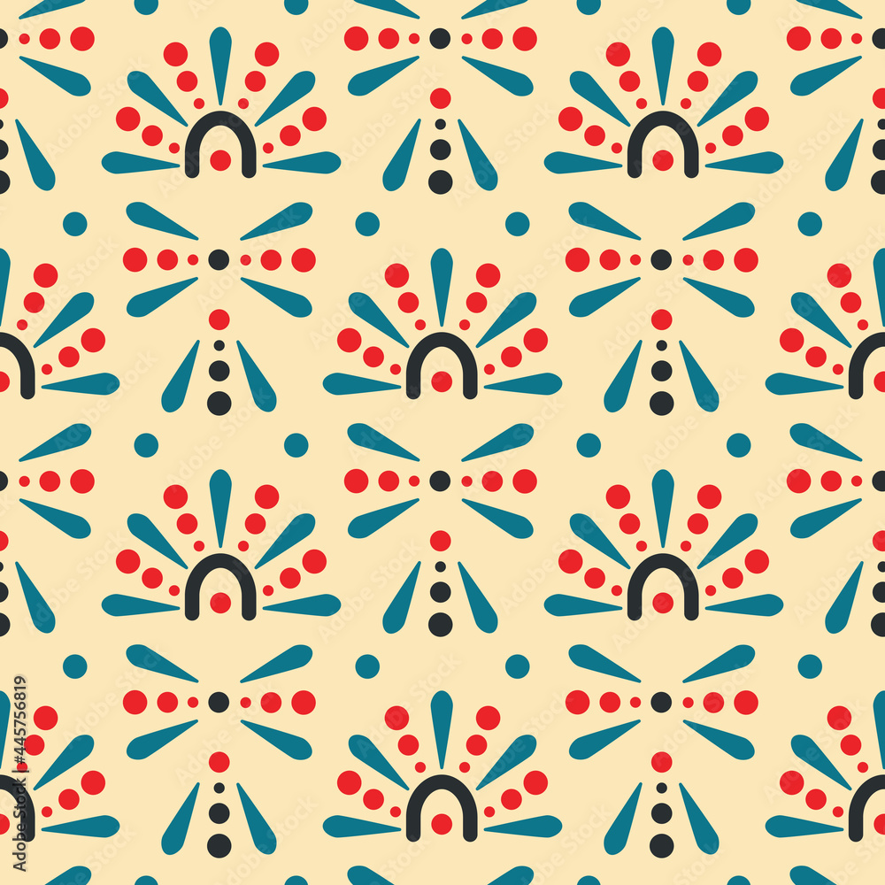 Day in Plains Indians Village. Abstract Seamless Vector Pattern with Ethnic Plains Indians Ornament on the Beige Background Day in Plains Indians Village. Abstract Seamless Vector Pattern with Ethnic Plains Indians Ornament on the Beige Background
