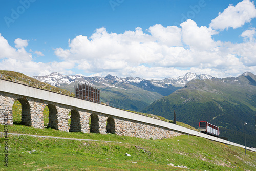 steep funicular railway Parsenn mountain landscape Weißfluhjoch Davos, landscape Switzerland photo