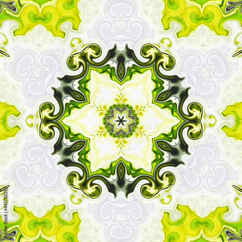 Hexagonal radial symmetrical kaleidoscopic flower mandala background