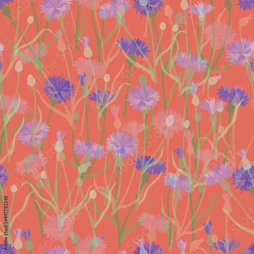 Seamless Pattern with a Colored Cornflower Parts