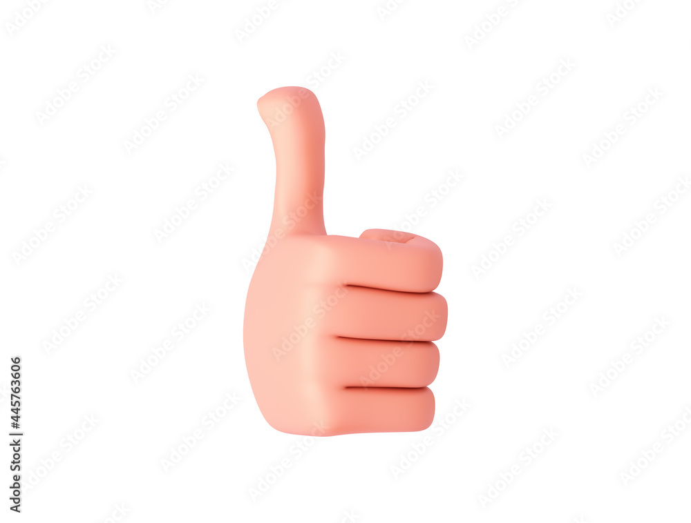 3D render, a cartoon hand turned slightly to the right shows a like sign. Hand gesture. Isolated on white background 3D render, a cartoon hand turned slightly to the right shows a like sign. Hand gesture. Isolated on white background