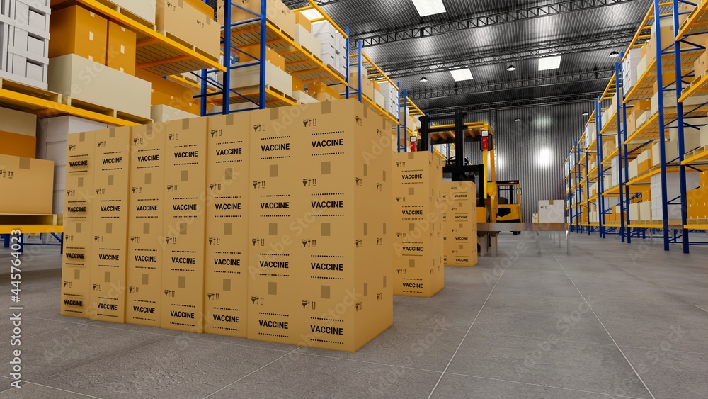 Vaccine stock in warehouse . Coronavirus vaccine has been certified and ready to injection. Many