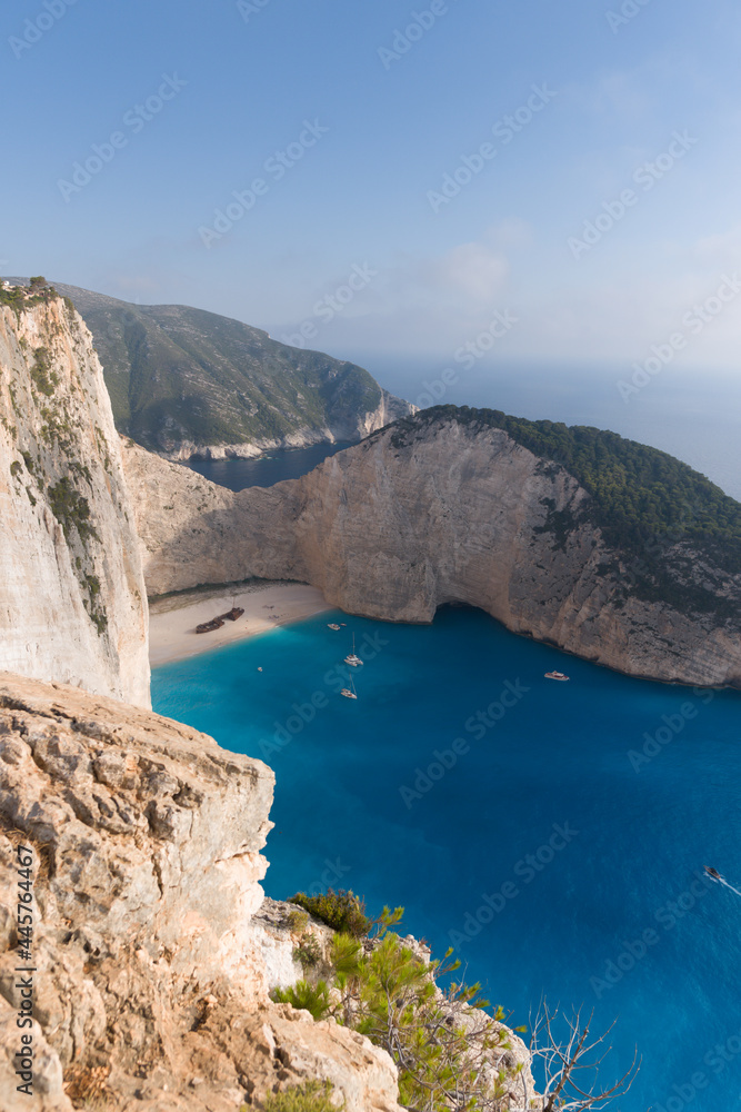 Zakynthos shipwreck beach. Navagio Bay panorama .Ship Wreck beach in summer. The most famous natural landmark of Zakynthos, Greek island in the Ionian Sea