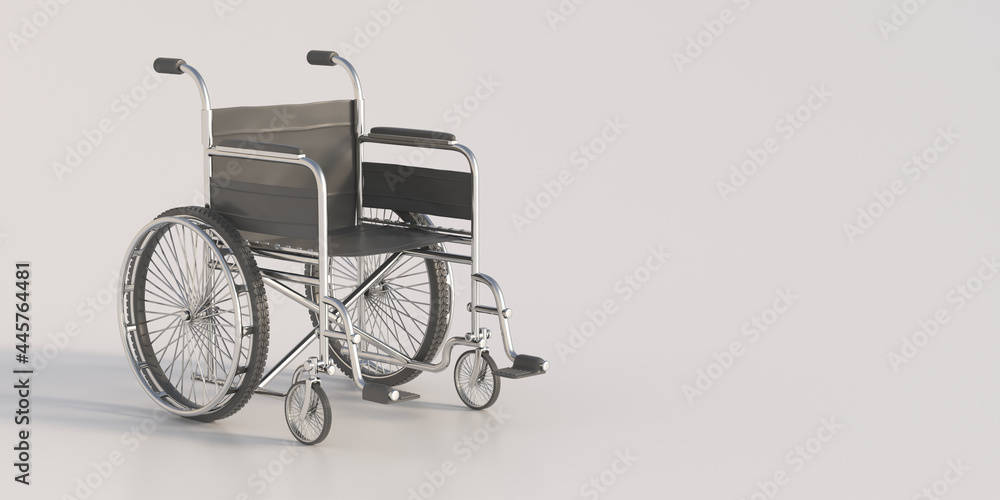 Wheelchair on white background, copy space. 3d illustration