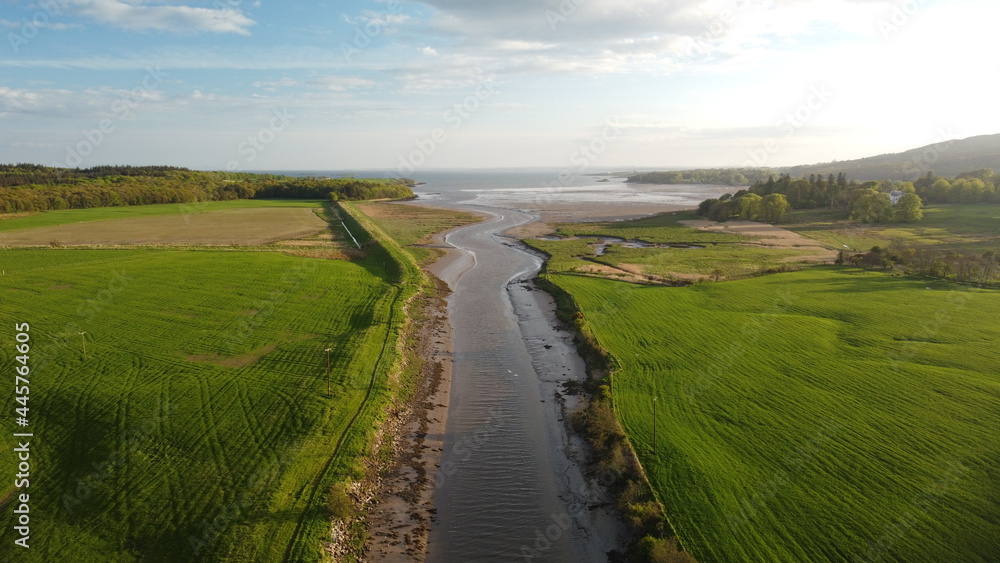 Aerial view of Scottish estuary into the Solway Firth
