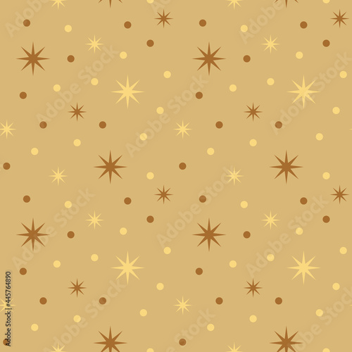 Seamless background with stars and dots in yellow-brown colors.