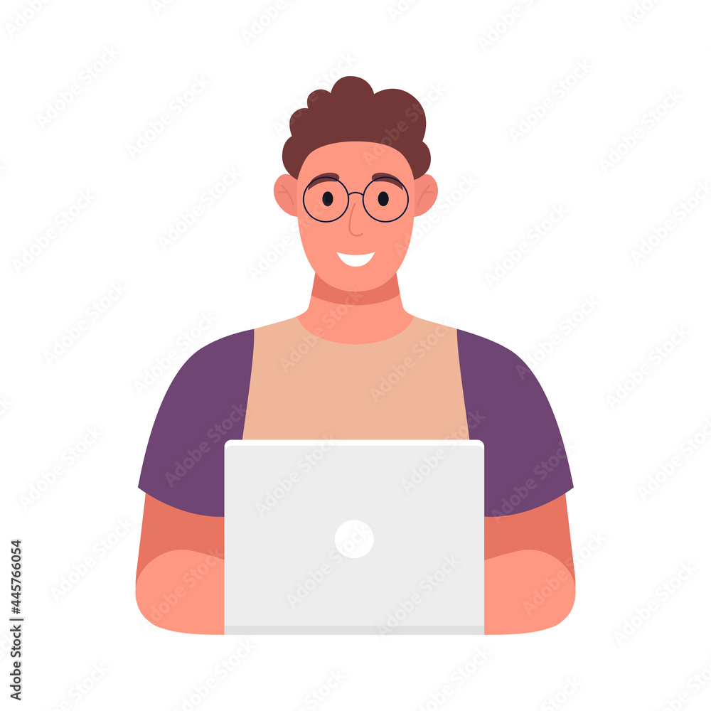 Programmer at work, web development concept. Young man is programming code. Use for web, infographics. Vector illustration. Programmer at work, web development concept. Young man is programming code. Use for web, infographics. Vector illustration.