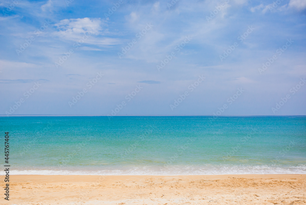Landscape view of beach with sand and blue sky in holiday  summer.
